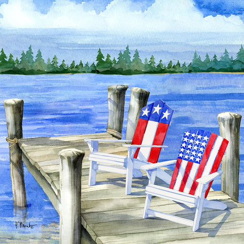 Patriotic Dock II White Modern Wood Framed Art Print with Double Matting by Brent, Paul