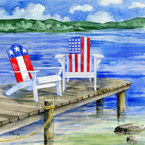 Patriotic Dock III White Modern Wood Framed Art Print with Double Matting by Brent, Paul