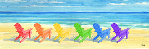 Rainbow Adirondack Chairs White Modern Wood Framed Art Print with Double Matting by Brent, Paul