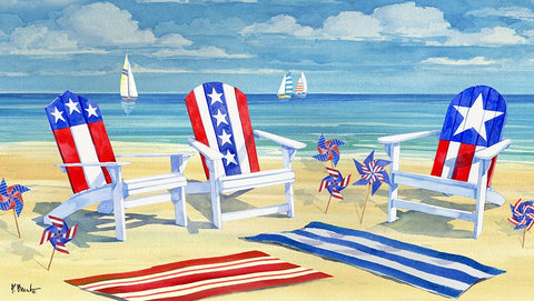 Patriotic Beach Horizontal White Modern Wood Framed Art Print with Double Matting by Brent, Paul