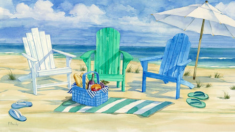 Grayton Beach Chairs - Picnic White Modern Wood Framed Art Print with Double Matting by Brent, Paul