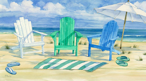 Grayton Beach Chairs White Modern Wood Framed Art Print with Double Matting by Brent, Paul