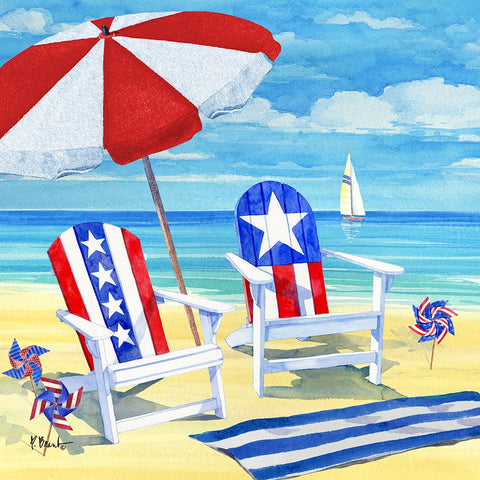 Patriotic Beach I Black Modern Wood Framed Art Print by Brent, Paul