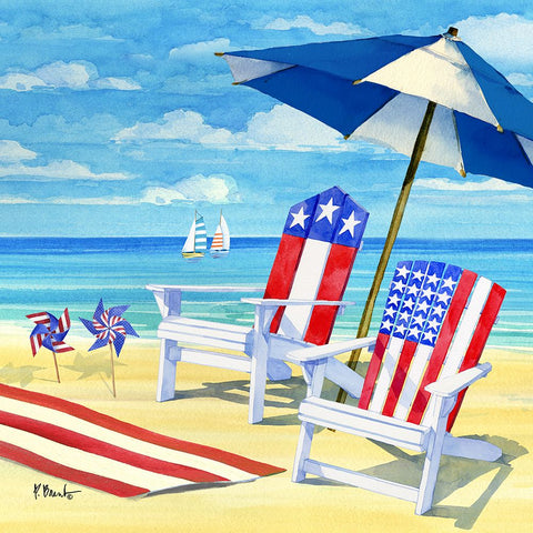 Patriotic Beach II Black Modern Wood Framed Art Print by Brent, Paul