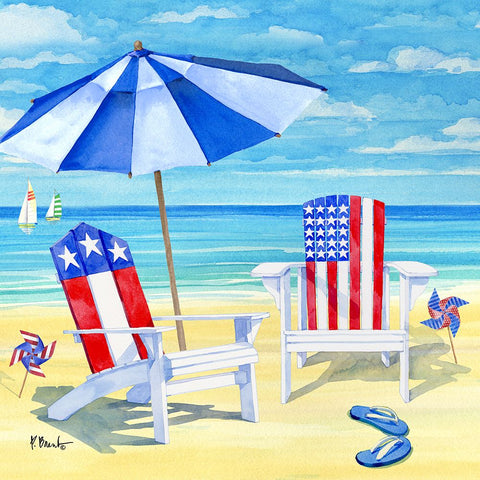 Patriotic Beach III Black Modern Wood Framed Art Print by Brent, Paul