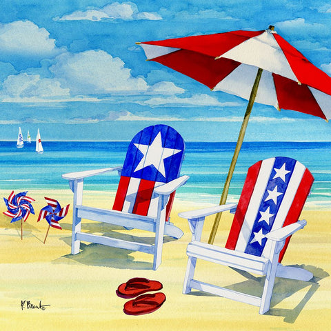 Patriotic Beach IV White Modern Wood Framed Art Print with Double Matting by Brent, Paul