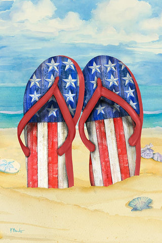 Americana Beach Flip Flops Vertical I Black Modern Wood Framed Art Print by Brent, Paul