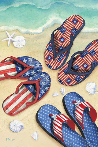 Americana Beach Flip Flops Vertical II White Modern Wood Framed Art Print with Double Matting by Brent, Paul