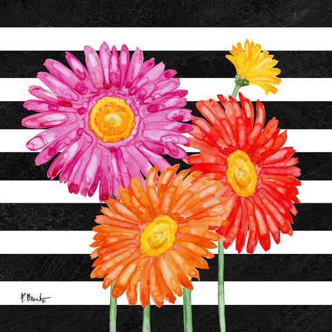 Helena Daisies I - Stripes White Modern Wood Framed Art Print with Double Matting by Brent, Paul