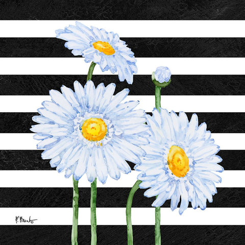 Helena Daisies III - Stripes White Modern Wood Framed Art Print with Double Matting by Brent, Paul