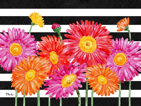 Helena Daisies Horizontal I - Stripes White Modern Wood Framed Art Print with Double Matting by Brent, Paul