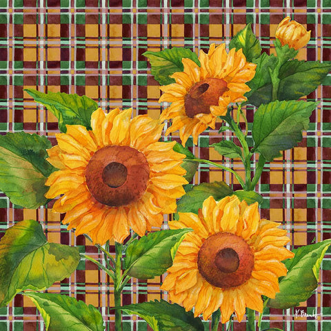 Sunflower Plaid White Modern Wood Framed Art Print with Double Matting by Brent, Paul