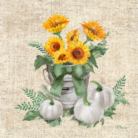 Sage Sunflower Bucket White Modern Wood Framed Art Print with Double Matting by Brent, Paul