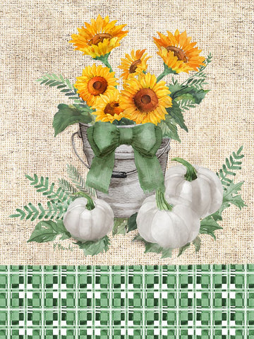 Sage Sunflower Bucket Vertical White Modern Wood Framed Art Print with Double Matting by Brent, Paul