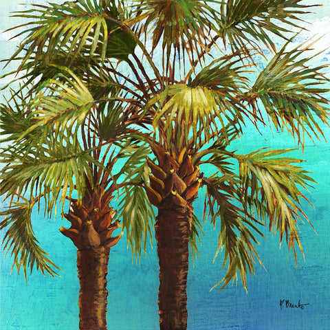 Woodside Palms II - Blue White Modern Wood Framed Art Print with Double Matting by Brent, Paul