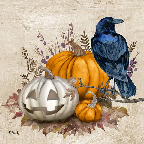 Fall Crow I - Halloween White Modern Wood Framed Art Print with Double Matting by Brent, Paul