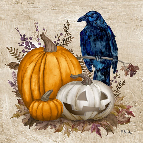 Fall Crow II - Halloween White Modern Wood Framed Art Print with Double Matting by Brent, Paul