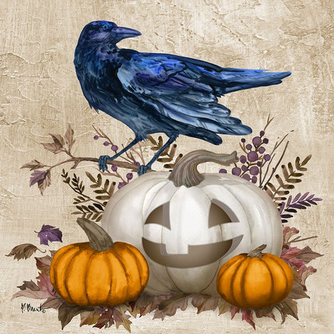 Fall Crow III - Halloween White Modern Wood Framed Art Print with Double Matting by Brent, Paul