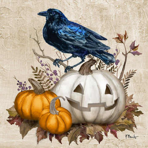 Fall Crow IV - Halloween White Modern Wood Framed Art Print with Double Matting by Brent, Paul