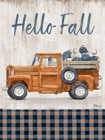 Truckin Into Fall Vertical II - Navy White Modern Wood Framed Art Print with Double Matting by Brent, Paul