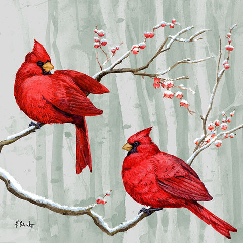 Snowy Cardinals II Black Modern Wood Framed Art Print by Brent, Paul