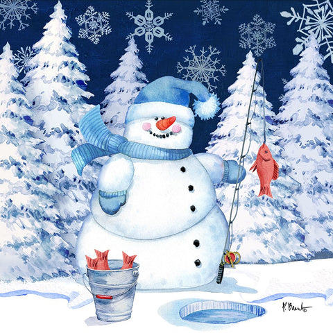 Icy Snowman III - Navy White Modern Wood Framed Art Print with Double Matting by Brent, Paul