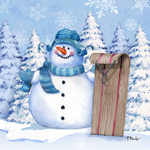 Icy Snowman IV White Modern Wood Framed Art Print with Double Matting by Brent, Paul