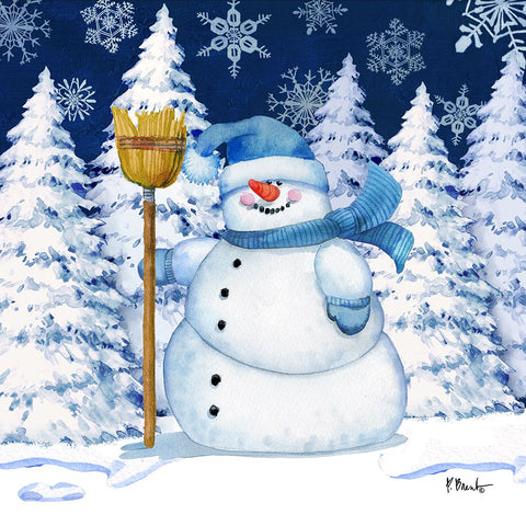 Icy Snowman V - Navy White Modern Wood Framed Art Print with Double Matting by Brent, Paul