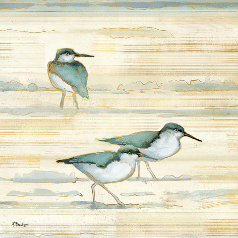 Oceanside Sandpipers I - Golden White Modern Wood Framed Art Print with Double Matting by Brent, Paul