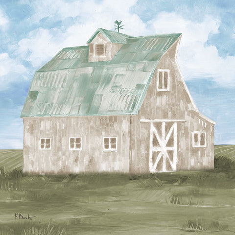 Patina Barn I White Modern Wood Framed Art Print with Double Matting by Brent, Paul