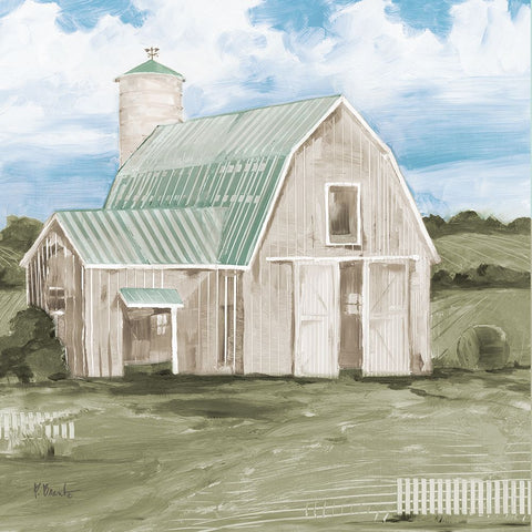 Patina Barn III White Modern Wood Framed Art Print with Double Matting by Brent, Paul