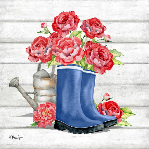 Floral Rain Boots I Black Modern Wood Framed Art Print by Brent, Paul