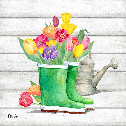 Floral Rain Boots III White Modern Wood Framed Art Print with Double Matting by Brent, Paul