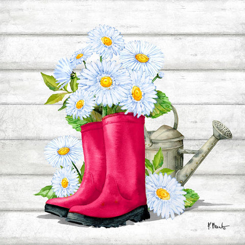 Floral Rain Boots IV White Modern Wood Framed Art Print with Double Matting by Brent, Paul