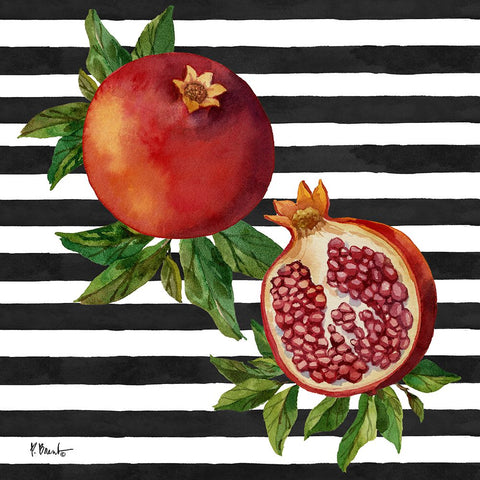 Pomegranate Bunch I - Stripes White Modern Wood Framed Art Print with Double Matting by Brent, Paul