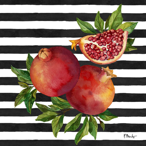 Pomegranate Bunch II - Stripes White Modern Wood Framed Art Print with Double Matting by Brent, Paul