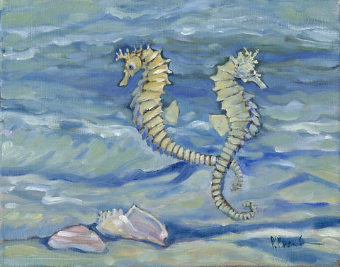 East Point Seahorses White Modern Wood Framed Art Print with Double Matting by Brent, Paul