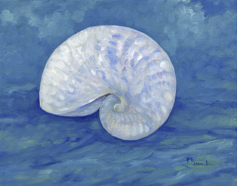 Impressions of Shells III - Nautilus - Indigo White Modern Wood Framed Art Print with Double Matting by Brent, Paul