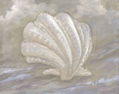 Impressions of Shells IV - Scallop - Neutral White Modern Wood Framed Art Print with Double Matting by Brent, Paul