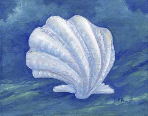 Impressions of Shells IV - Scallop - Indigo White Modern Wood Framed Art Print with Double Matting by Brent, Paul