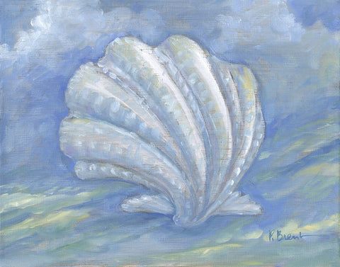 Impressions of Shells IV - Scallop White Modern Wood Framed Art Print with Double Matting by Brent, Paul