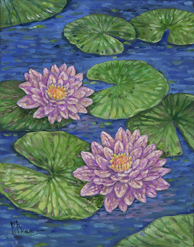 Impressions of Water Lilies III White Modern Wood Framed Art Print with Double Matting by Brent, Paul