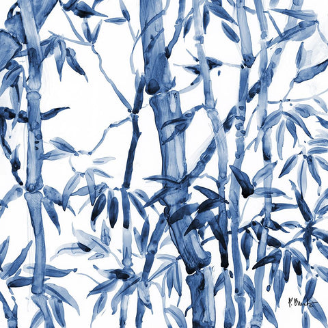 Bamboo Grove III - Blue White Modern Wood Framed Art Print with Double Matting by Brent, Paul