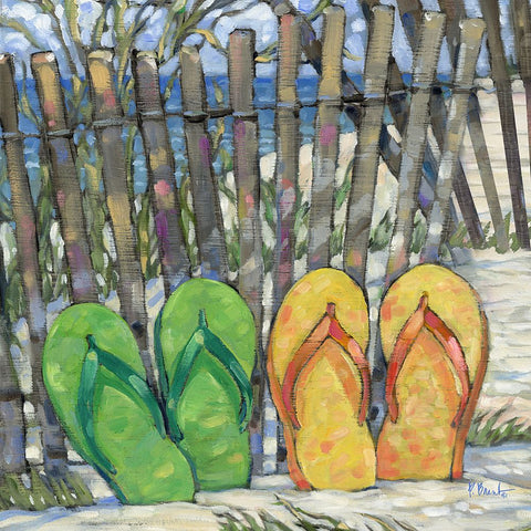 Impressions of Flip Flops Square I White Modern Wood Framed Art Print with Double Matting by Brent, Paul