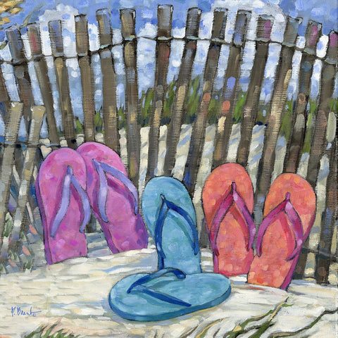 Impressions of Flip Flops Square II White Modern Wood Framed Art Print with Double Matting by Brent, Paul