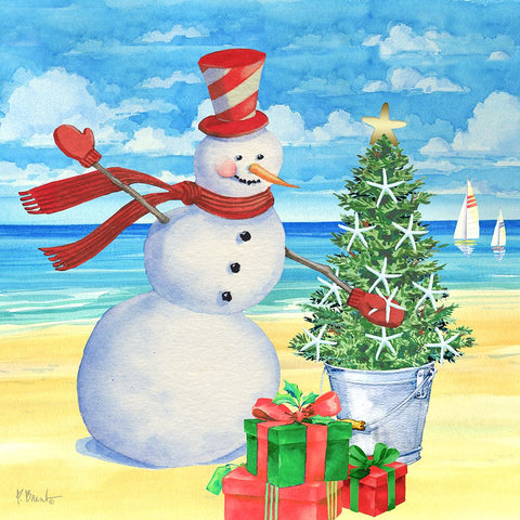 Snowman Beach I White Modern Wood Framed Art Print with Double Matting by Brent, Paul