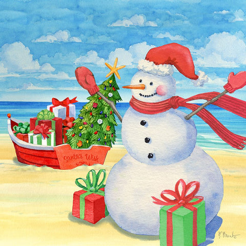 Snowman Beach II White Modern Wood Framed Art Print with Double Matting by Brent, Paul