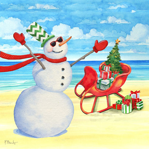 Snowman Beach III Black Modern Wood Framed Art Print by Brent, Paul