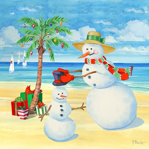 Snowman Beach IV Black Modern Wood Framed Art Print by Brent, Paul