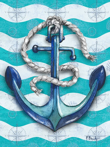 Anchor Wave Vertical - Teal White Modern Wood Framed Art Print with Double Matting by Brent, Paul